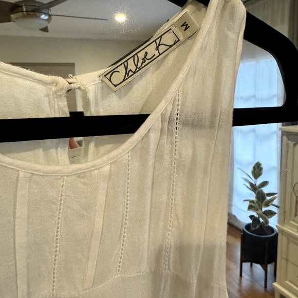 Chloe K White Flowy Tank Top with Lace Detail Bottom - Picture 3 of 3